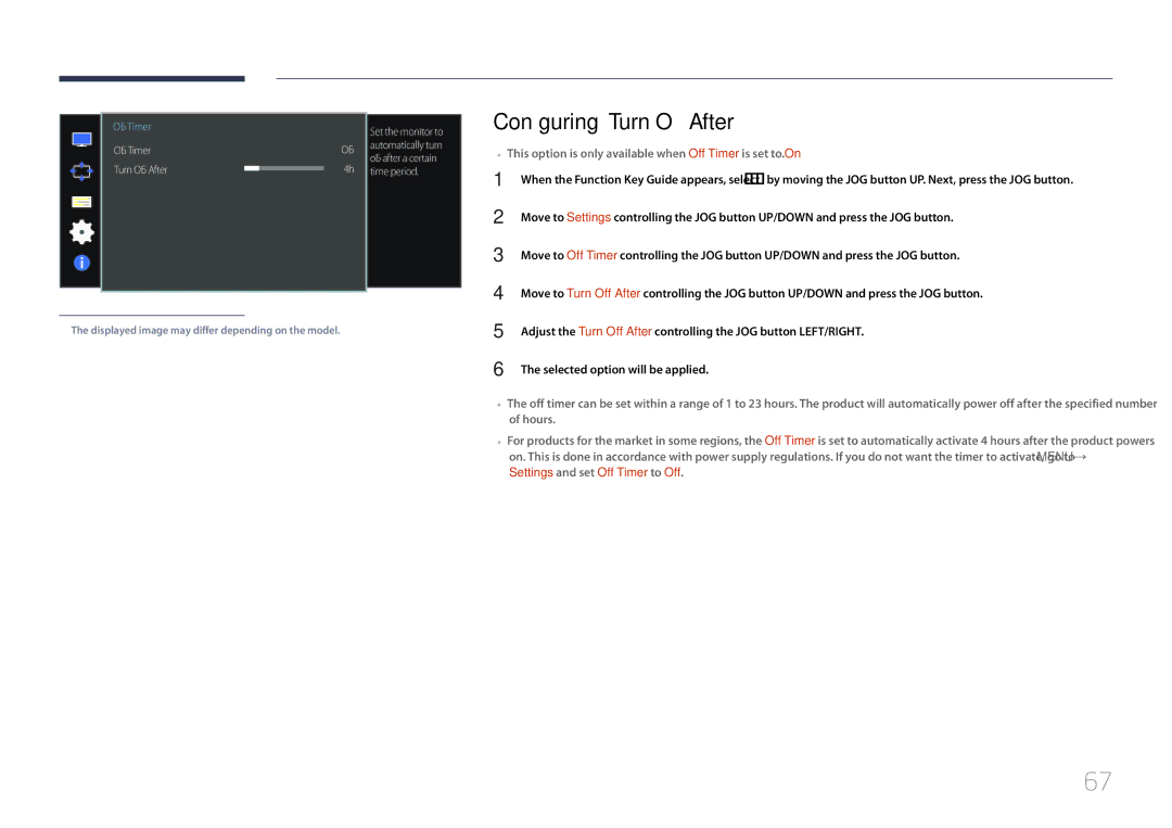 Samsung LS34E790CNS/CH manual Configuring Turn Off After, ――This option is only available when Off Timer is set to On 