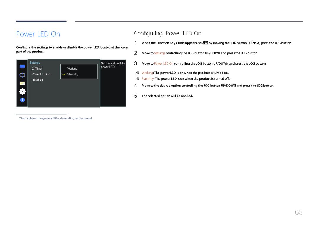 Samsung LS34E790CNS/EN, LS34E790CNS/CH manual Configuring Power LED On 