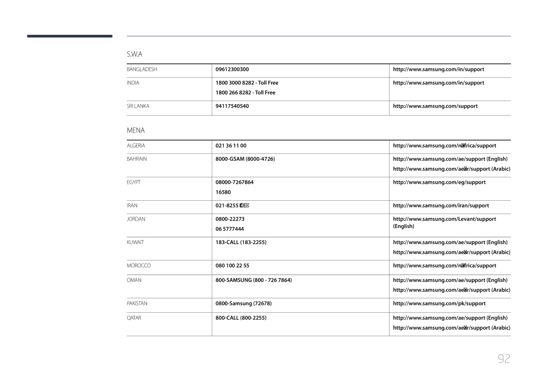 Samsung LS34E790CNS/EN 1800 3000 8282 Toll Free 1800 266 8282 Toll Free, 94117540540, Gsam, 08000-7267864 16580, English 