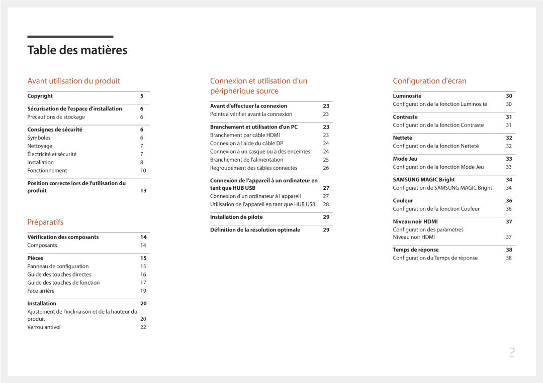 Samsung LS34E790CNS/EN manual Table des matières 