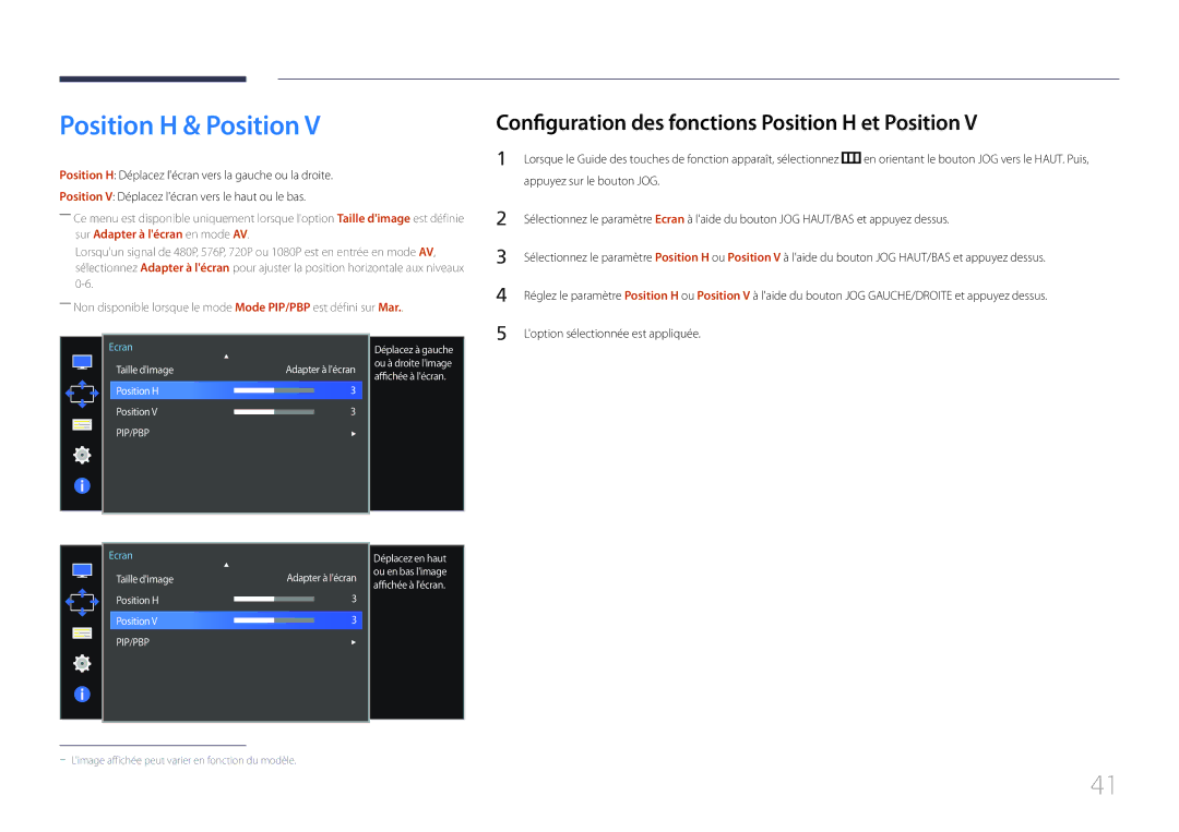 Samsung LS34E790CNS/EN manual Position H & Position, Configuration des fonctions Position H et Position 