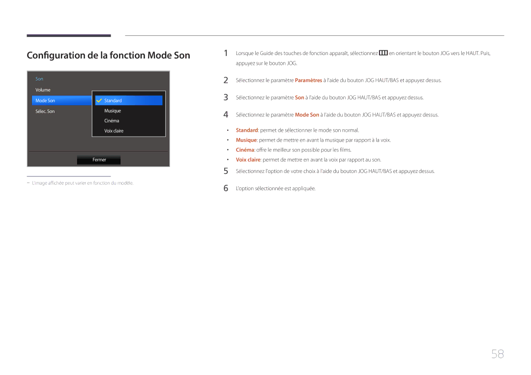 Samsung LS34E790CNS/EN manual Configuration de la fonction Mode Son, 50% 