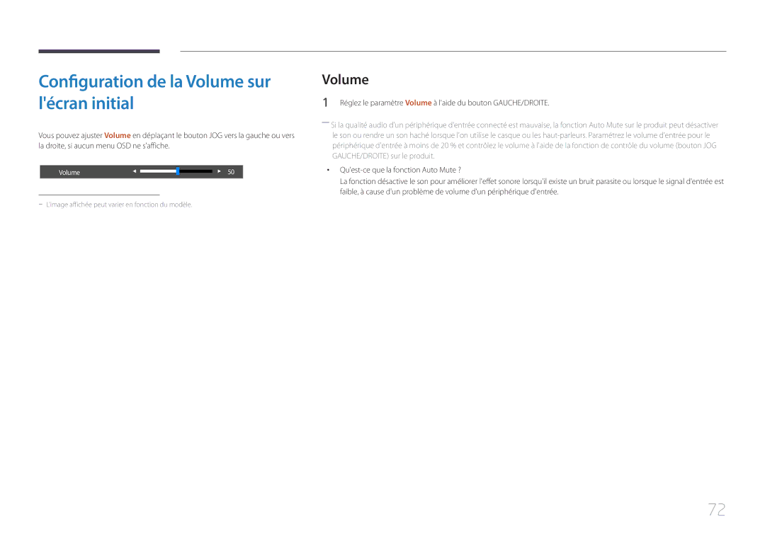 Samsung LS34E790CNS/EN manual Configuration de la Volume sur lécran initial 