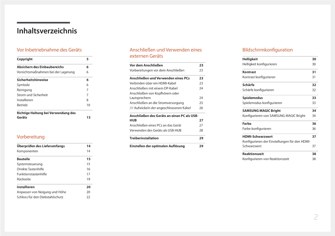 Samsung LS34E790CNS/EN manual Inhaltsverzeichnis 