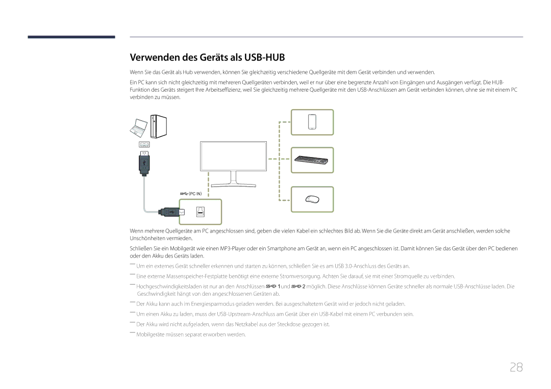 Samsung LS34E790CNS/EN manual Verwenden des Geräts als USB-HUB 