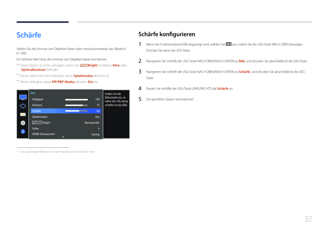 Samsung LS34E790CNS/EN manual Schärfe konfigurieren 