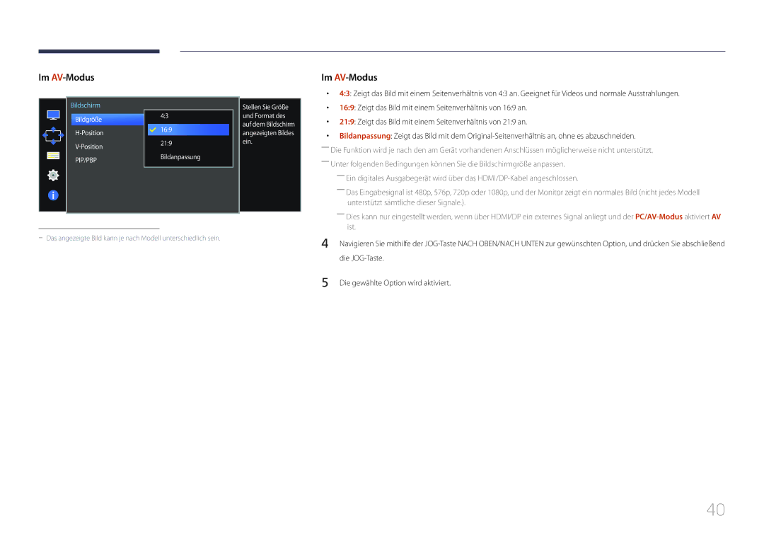 Samsung LS34E790CNS/EN manual Im AV-Modus 