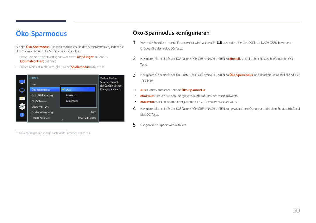 Samsung LS34E790CNS/EN manual Öko-Sparmodus konfigurieren 