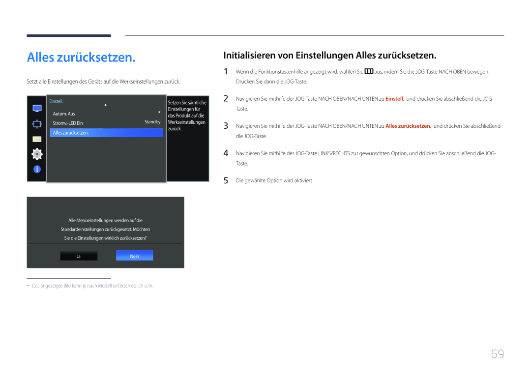 Samsung LS34E790CNS/EN manual Initialisieren von Einstellungen Alles zurücksetzen 