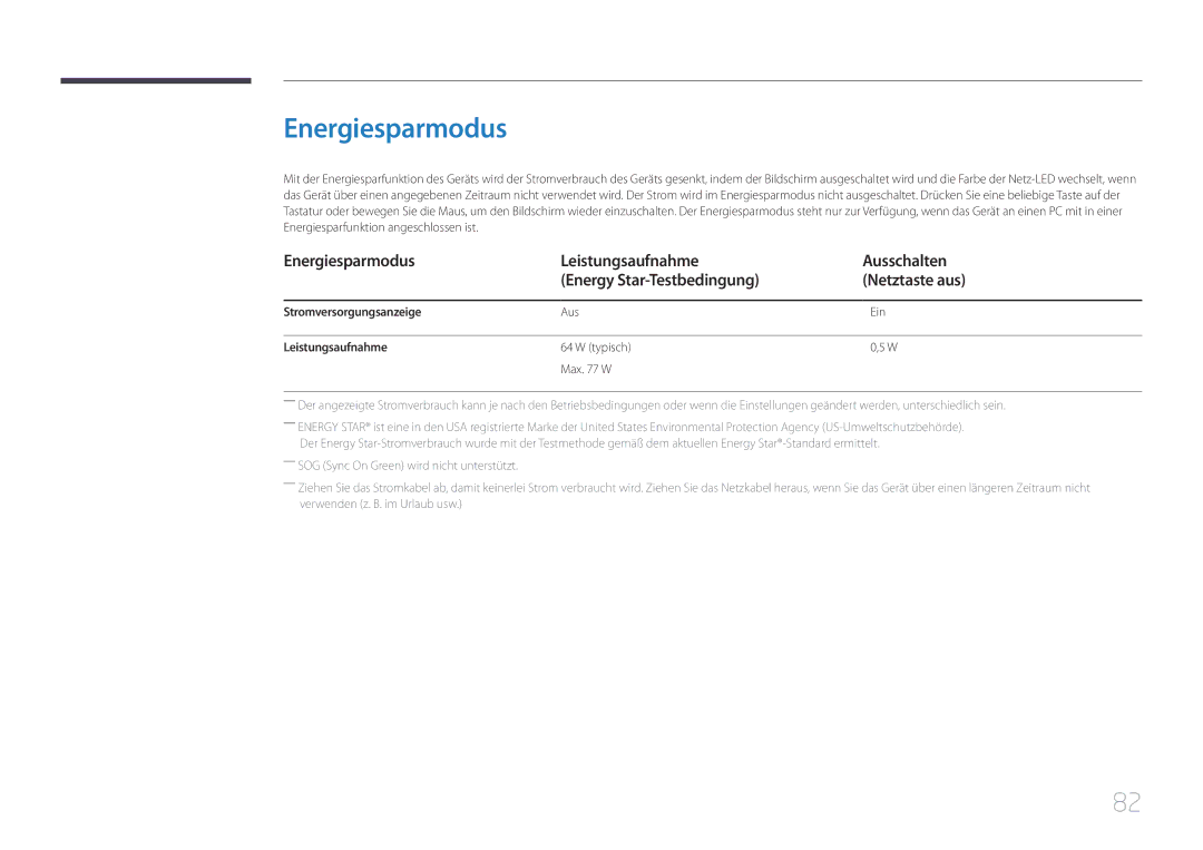 Samsung LS34E790CNS/EN manual Energiesparmodus 