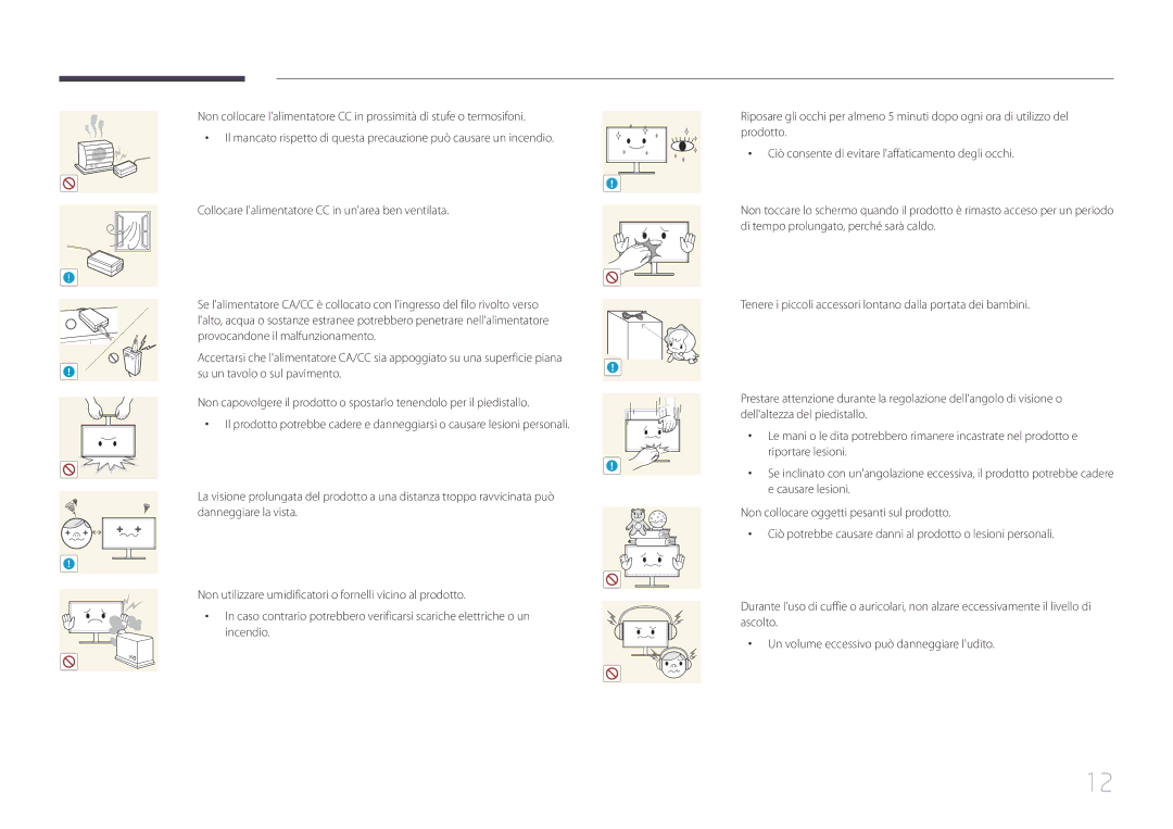 Samsung LS34E790CNS/EN manual Provocandone il malfunzionamento, Su un tavolo o sul pavimento, Causare lesioni 