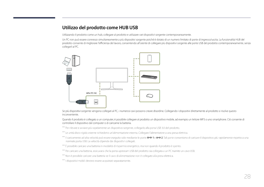 Samsung LS34E790CNS/EN manual Utilizzo del prodotto come HUB USB 