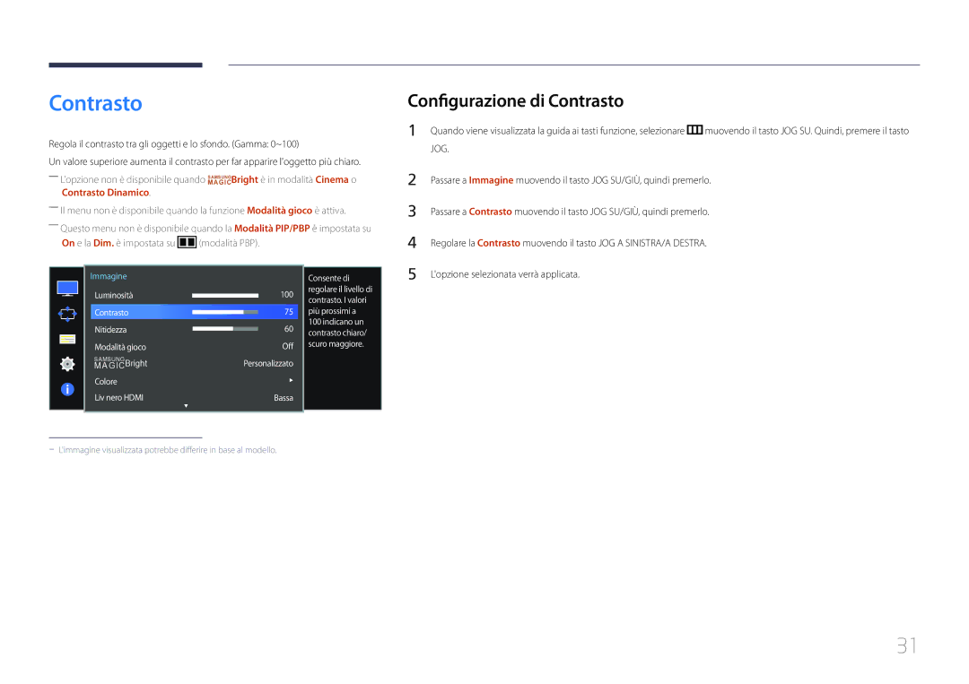 Samsung LS34E790CNS/EN manual Configurazione di Contrasto 