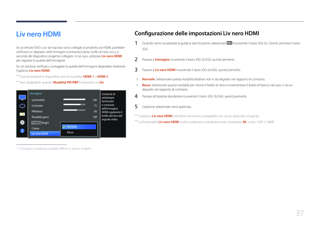 Samsung LS34E790CNS/EN manual Configurazione delle impostazioni Liv nero Hdmi, Degrado nel rapporto di contrasto 