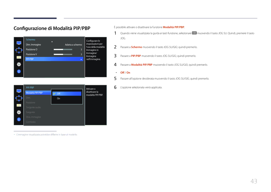 Samsung LS34E790CNS/EN manual Configurazione di Modalità PIP/PBP, Off / On 