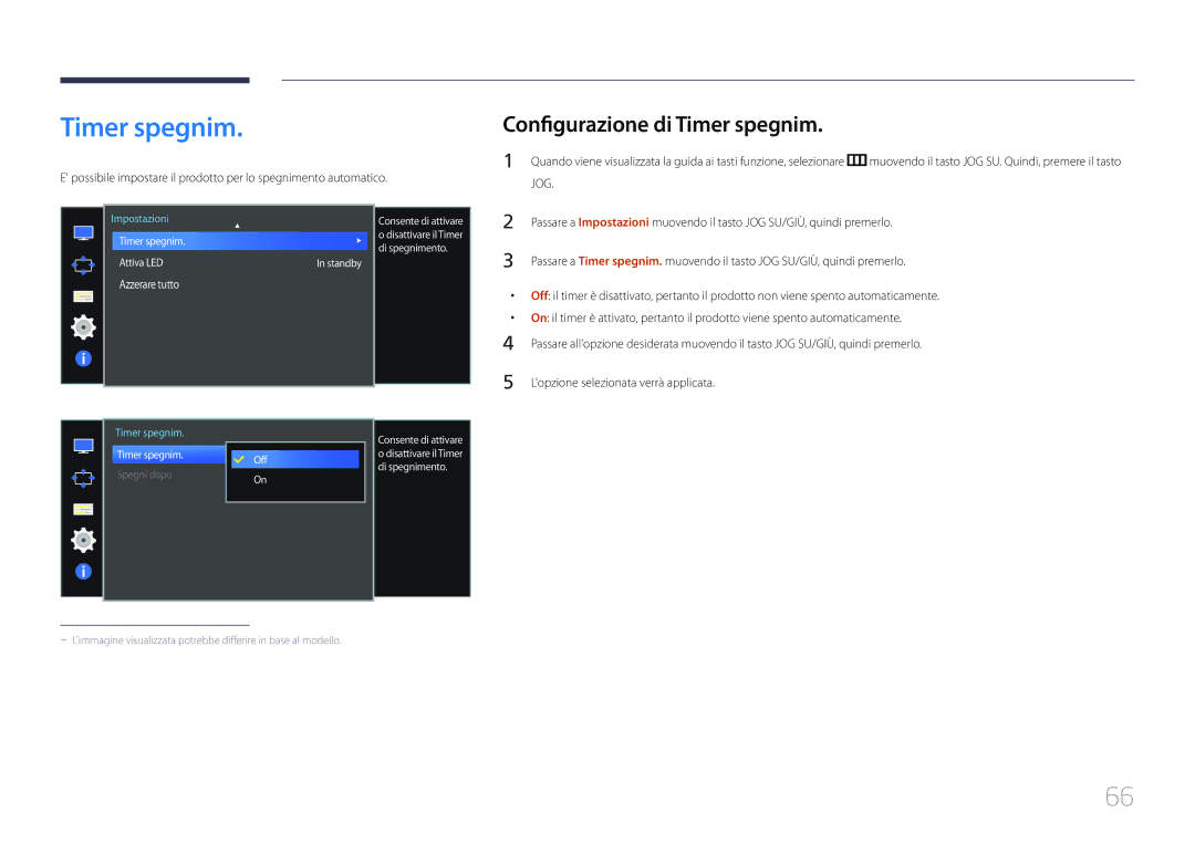 Samsung LS34E790CNS/EN manual Configurazione di Timer spegnim, Standby, Timer spegnim Off, Di spegnimento 