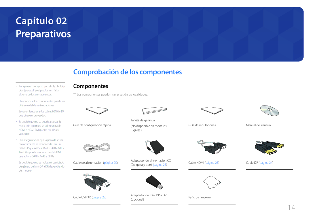 Samsung LS34E790CNS/EN manual Componentes, Tarjeta de garantía, Opcional 