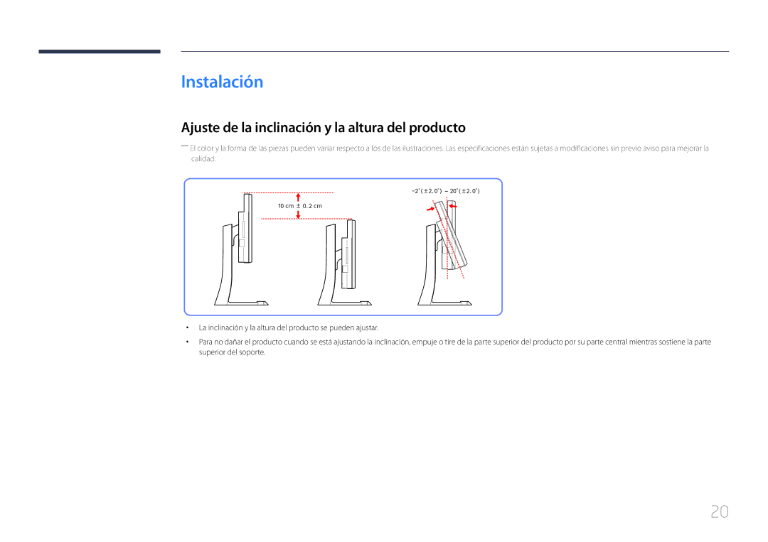 Samsung LS34E790CNS/EN manual Instalación, Ajuste de la inclinación y la altura del producto 