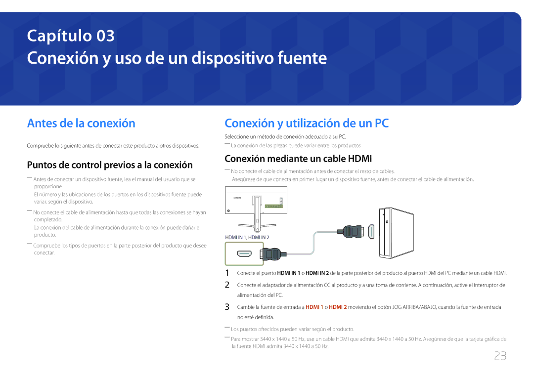 Samsung LS34E790CNS/EN Conexión y uso de un dispositivo fuente, Antes de la conexión, Conexión mediante un cable Hdmi 