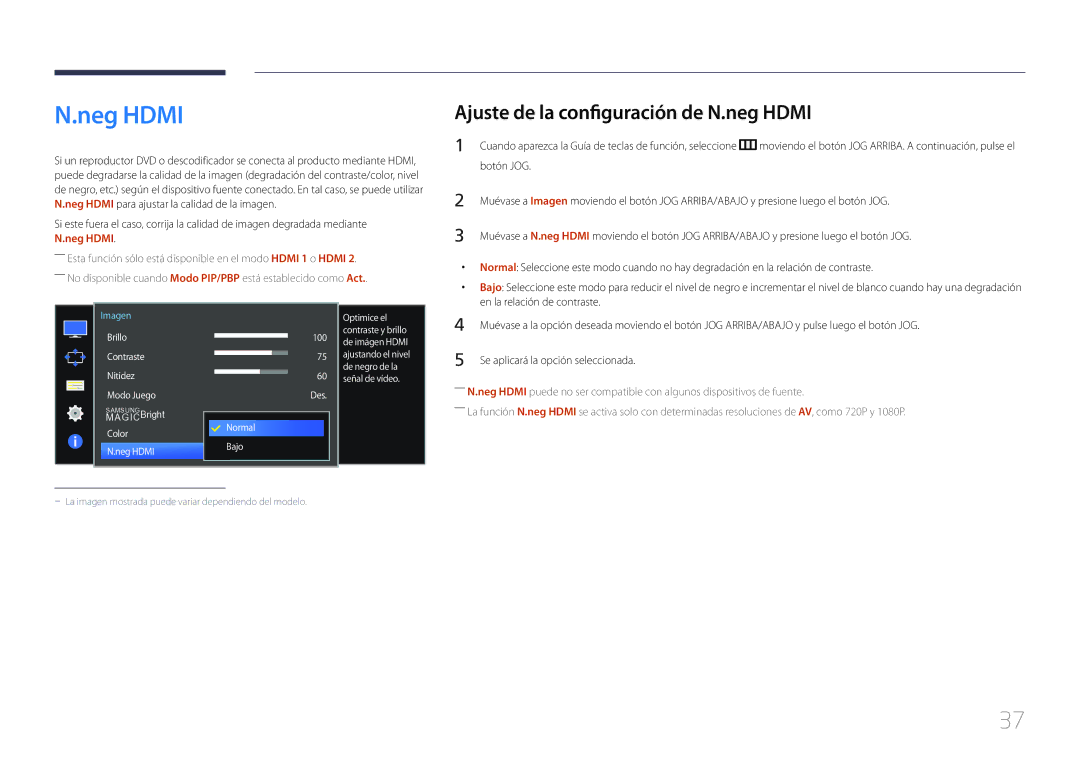 Samsung LS34E790CNS/EN manual Neg Hdmi, Ajuste de la configuración de N.neg Hdmi, En la relación de contraste 