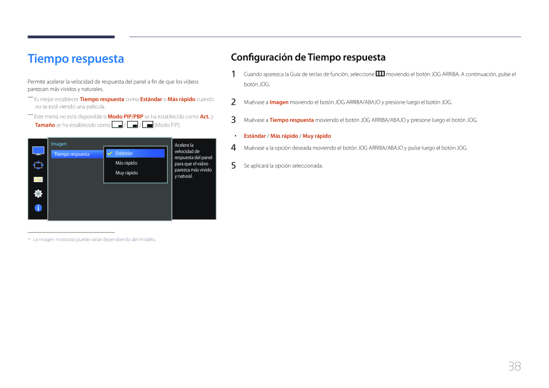 Samsung LS34E790CNS/EN manual Configuración de Tiempo respuesta, Estándar / Más rápido / Muy rápido 