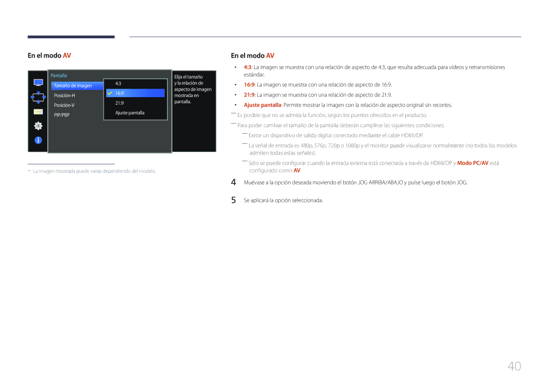 Samsung LS34E790CNS/EN manual En el modo AV 