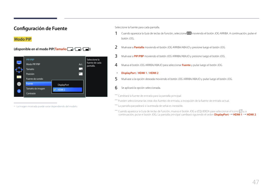 Samsung LS34E790CNS/EN manual Configuración de Fuente, DisplayPort / Hdmi 1 / Hdmi 