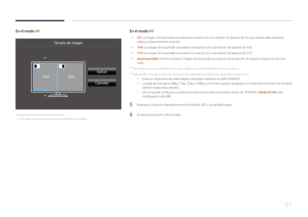 Samsung LS34E790CNS/EN manual Tamaño de imagen Aplicar 169 Cancelar 