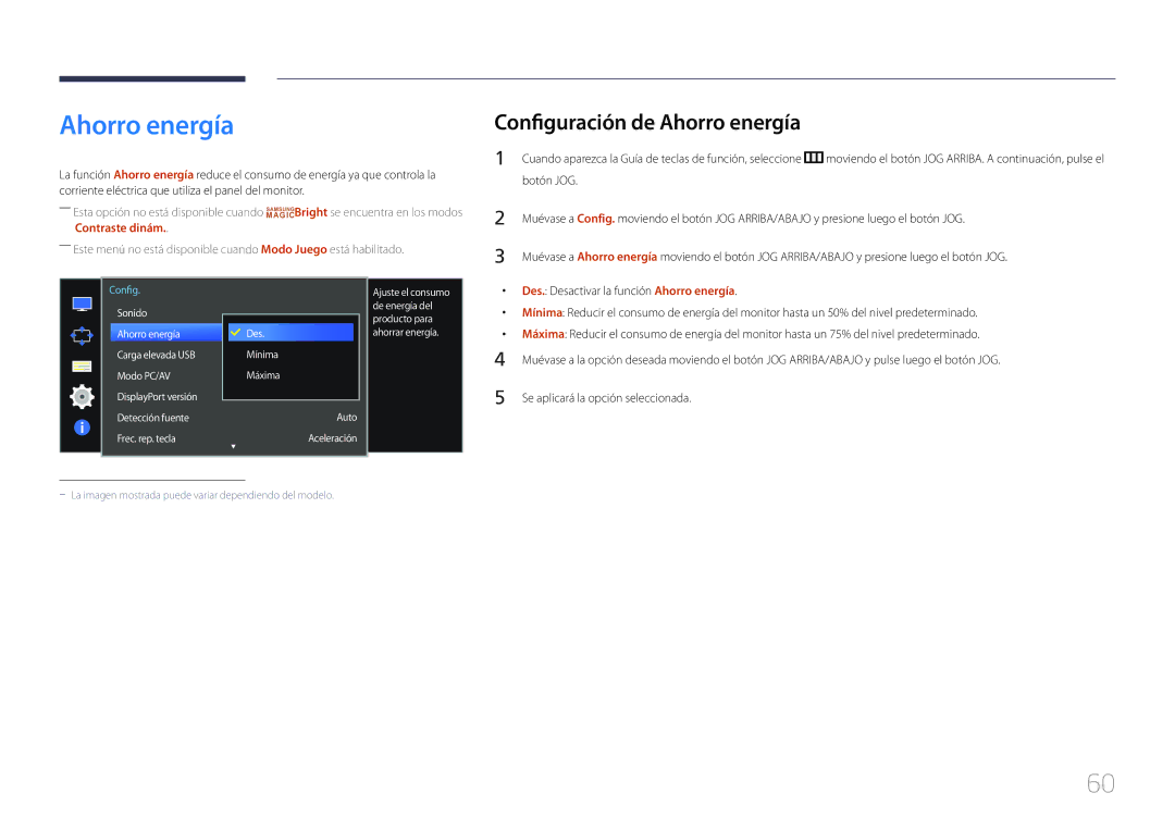 Samsung LS34E790CNS/EN manual Configuración de Ahorro energía 