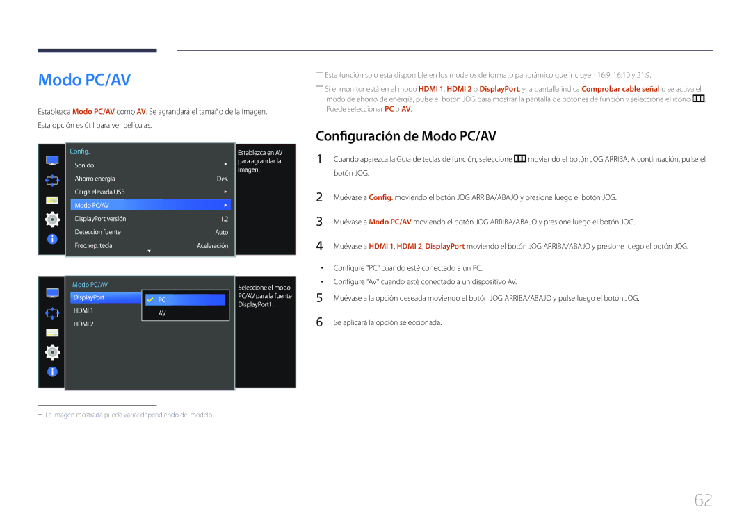 Samsung LS34E790CNS/EN manual Configuración de Modo PC/AV, Configure PC cuando esté conectado a un PC 