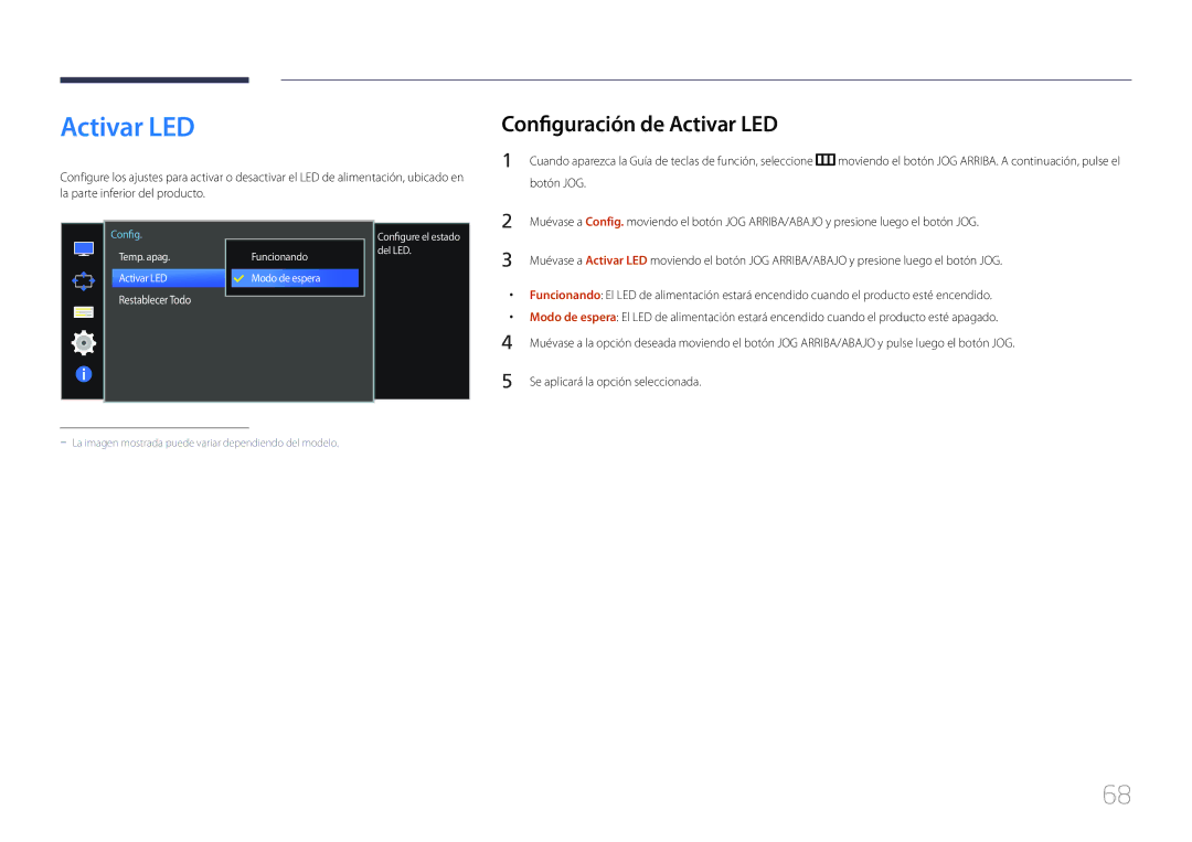 Samsung LS34E790CNS/EN manual Configuración de Activar LED 