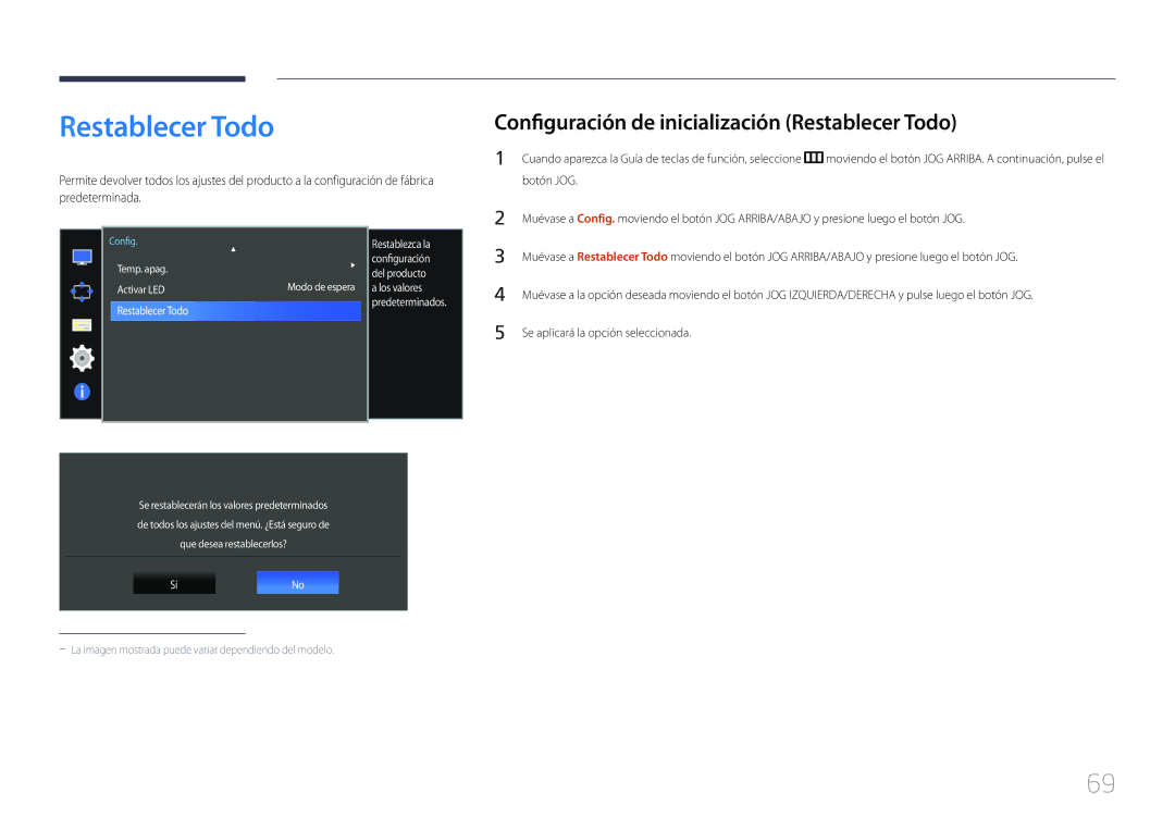 Samsung LS34E790CNS/EN manual Configuración de inicialización Restablecer Todo 