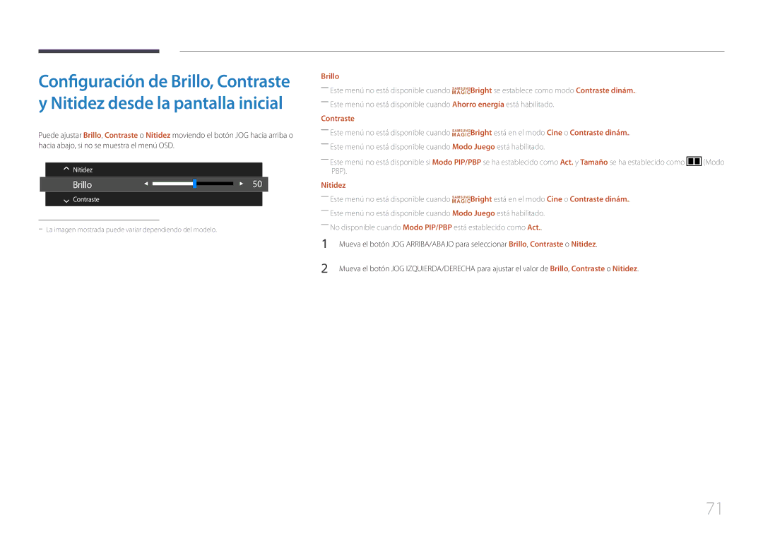 Samsung LS34E790CNS/EN manual Brillo, Contraste, Nitidez 