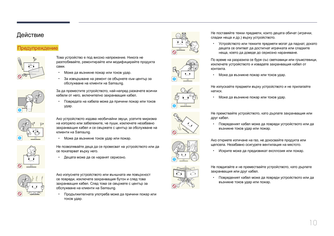 Samsung LS34E790CNS/EN manual Действие, Може да възникне токов удар или пожар 
