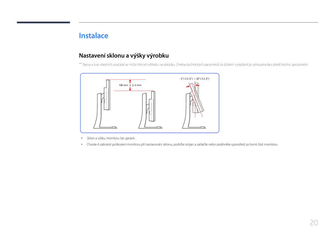 Samsung LS34E790CNS/EN manual Instalace, Nastavení sklonu a výšky výrobku 