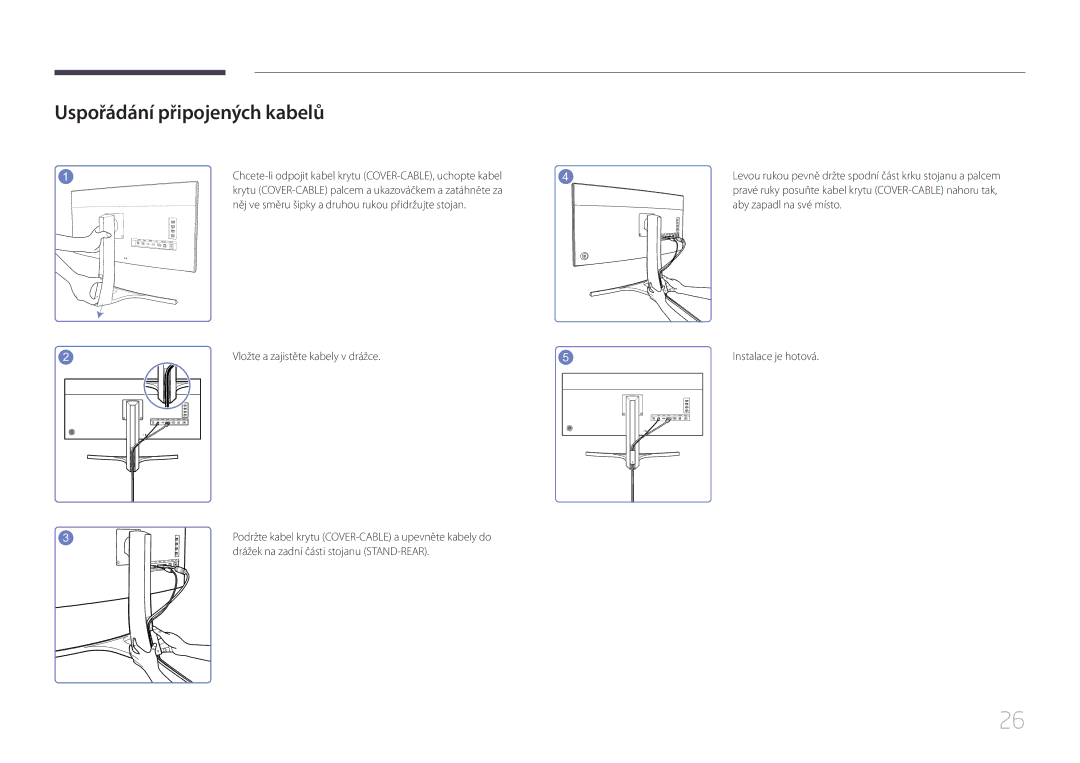 Samsung LS34E790CNS/EN manual Uspořádání připojených kabelů, Drážek na zadní části stojanu STAND-REAR 