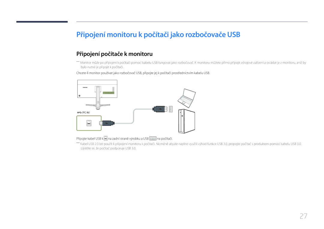 Samsung LS34E790CNS/EN Připojení monitoru k počítači jako rozbočovače USB, Připojení počítače k monitoru, Na počítači 