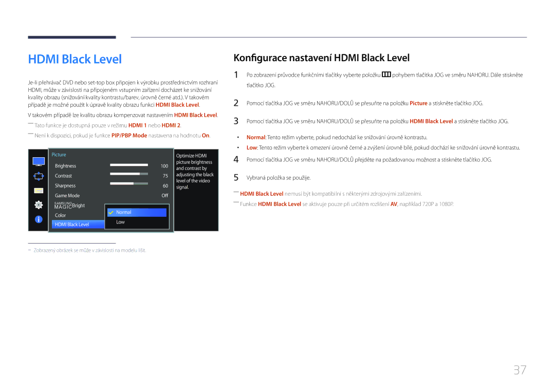 Samsung LS34E790CNS/EN manual Konfigurace nastavení Hdmi Black Level 