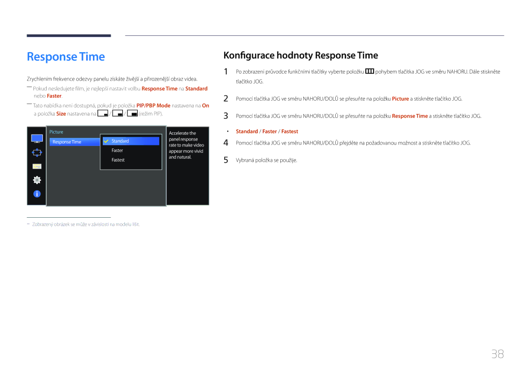 Samsung LS34E790CNS/EN manual Konfigurace hodnoty Response Time 