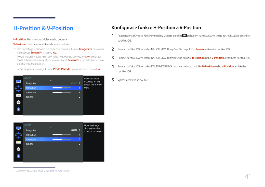 Samsung LS34E790CNS/EN manual Position & V-Position, Konfigurace funkce H-Position a V-Position 