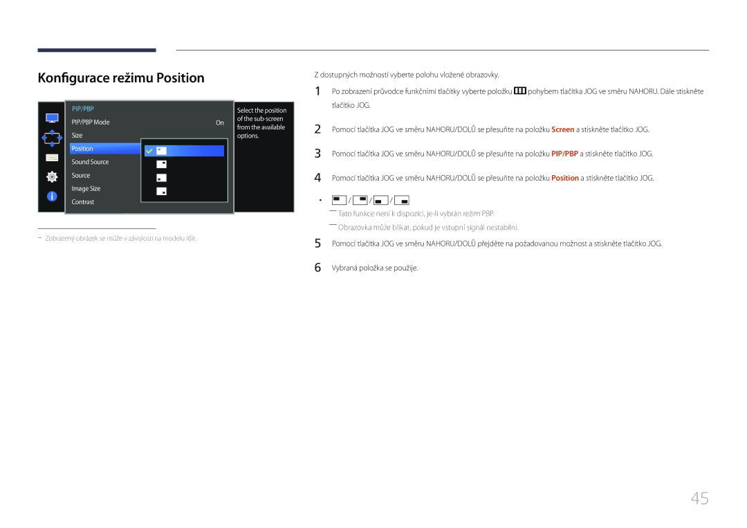 Samsung LS34E790CNS/EN manual Konfigurace režimu Position, Dostupných možností vyberte polohu vložené obrazovky 