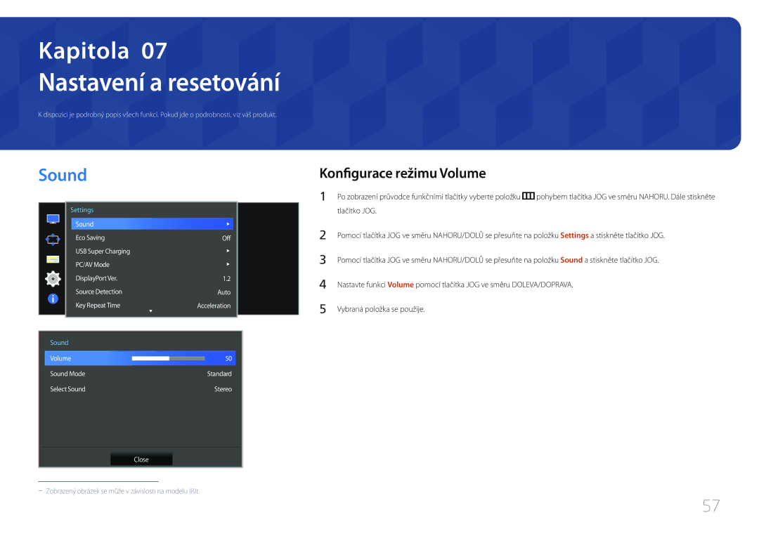 Samsung LS34E790CNS/EN manual Sound, Konfigurace režimu Volume 