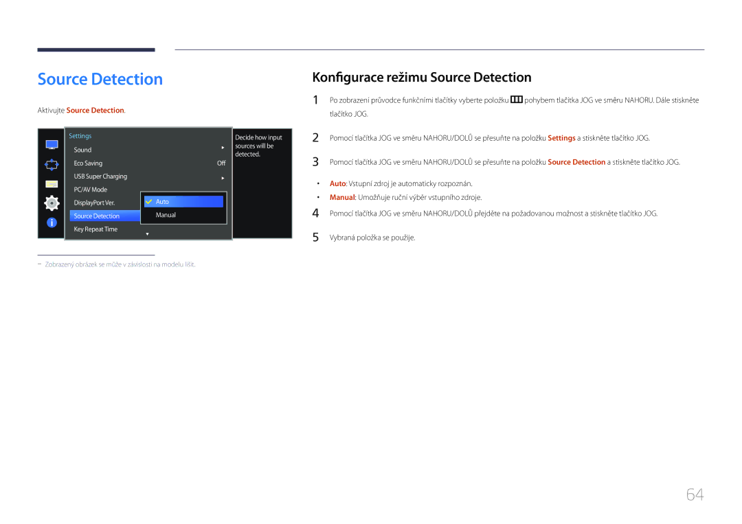 Samsung LS34E790CNS/EN manual Konfigurace režimu Source Detection 