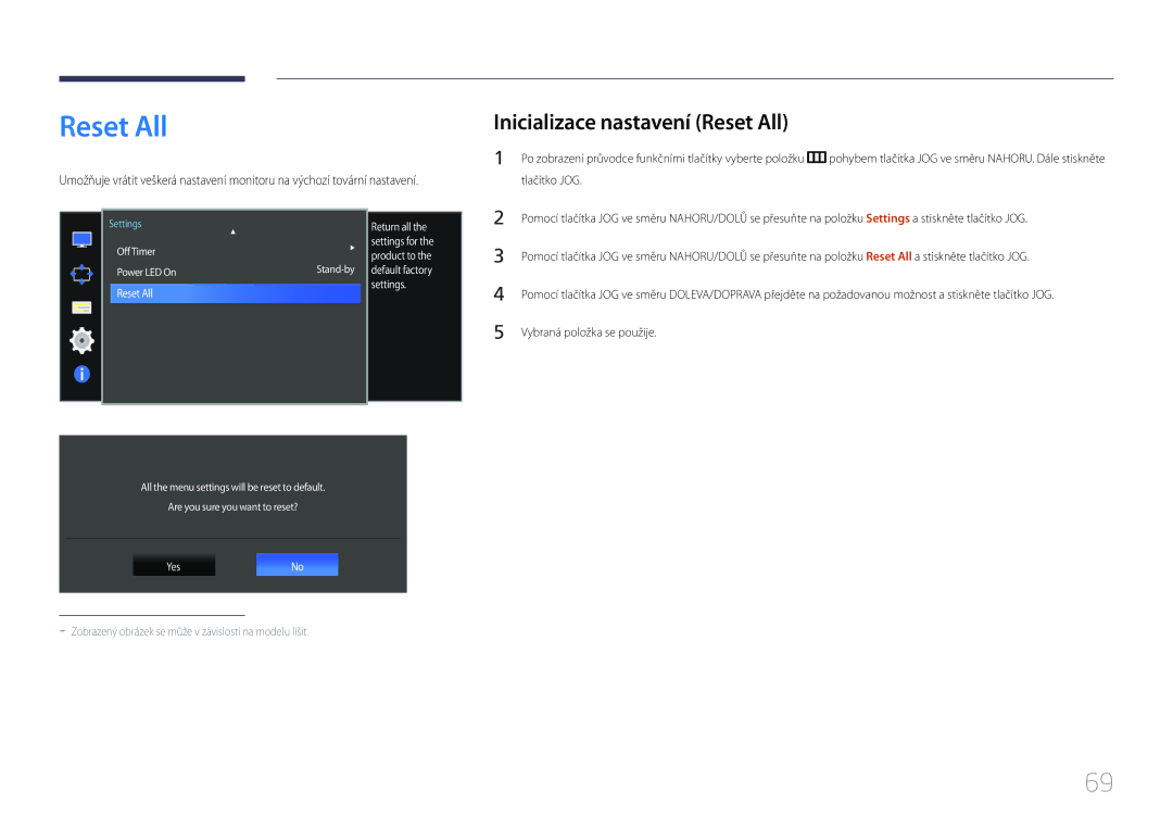 Samsung LS34E790CNS/EN manual Inicializace nastavení Reset All 