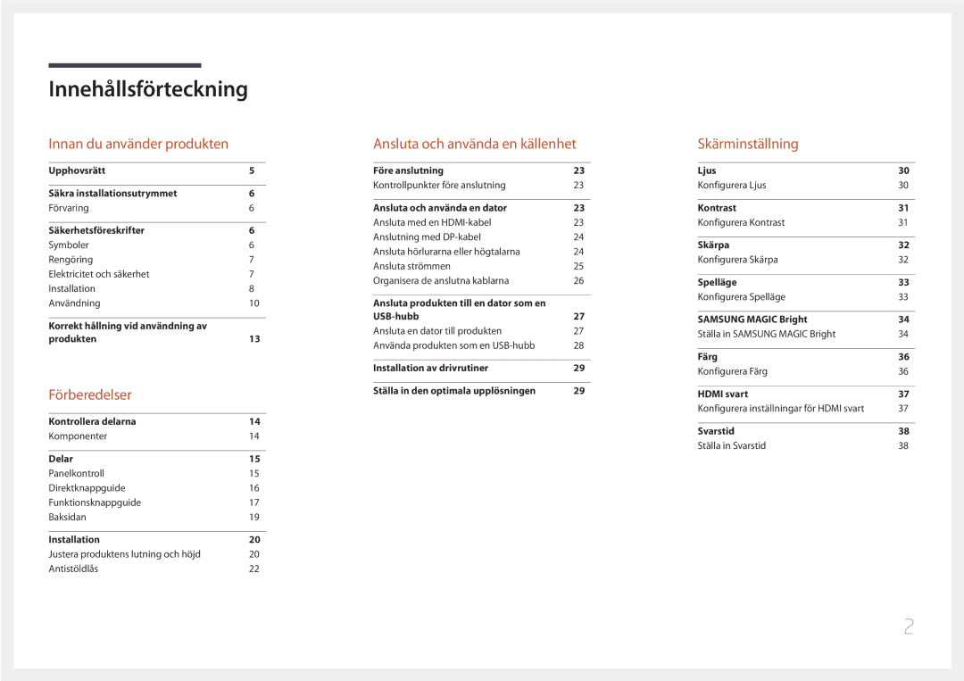 Samsung LS34E790CNS/EN manual Innehållsförteckning 