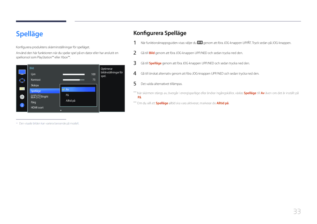 Samsung LS34E790CNS/EN manual Konfigurera Spelläge 