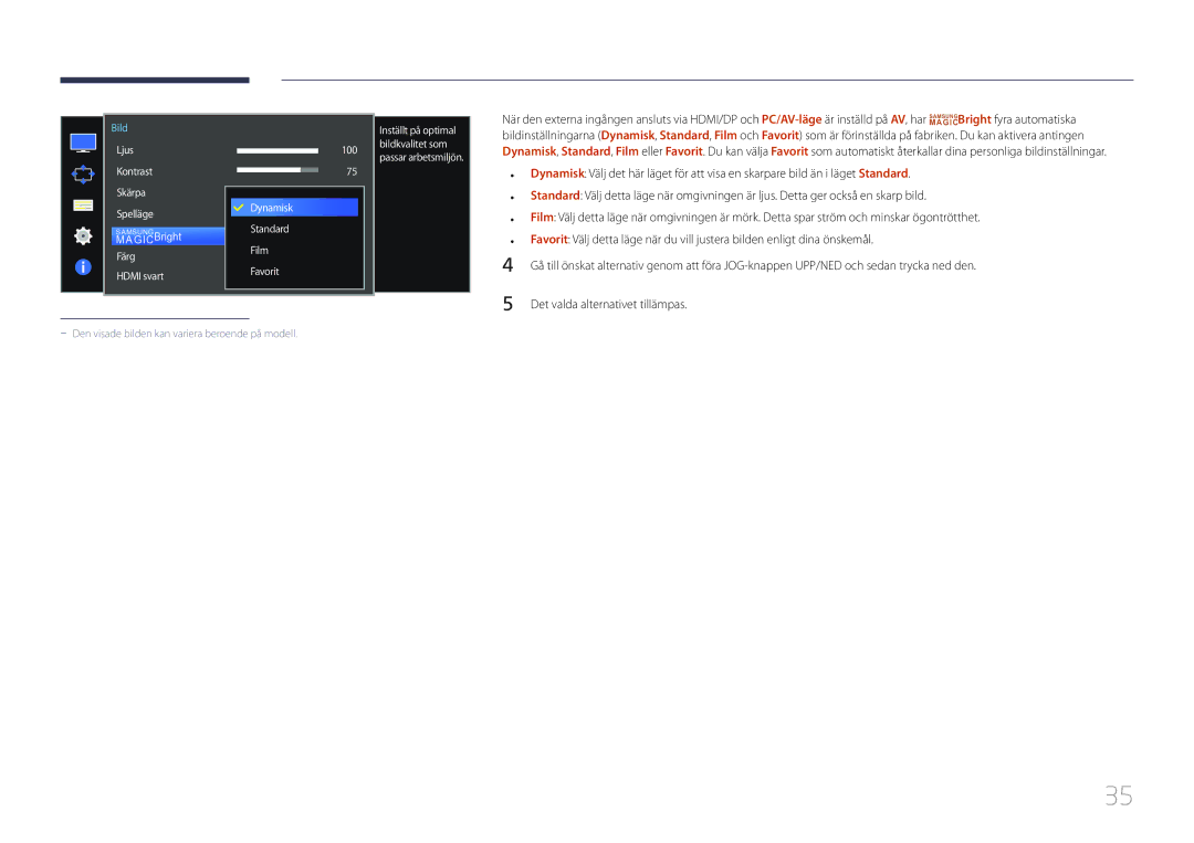 Samsung LS34E790CNS/EN manual Kontrast Skärpa Spelläge Dynamisk 