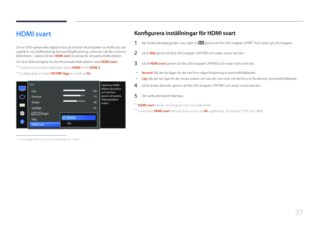 Samsung LS34E790CNS/EN manual Konfigurera inställningar för Hdmi svart 