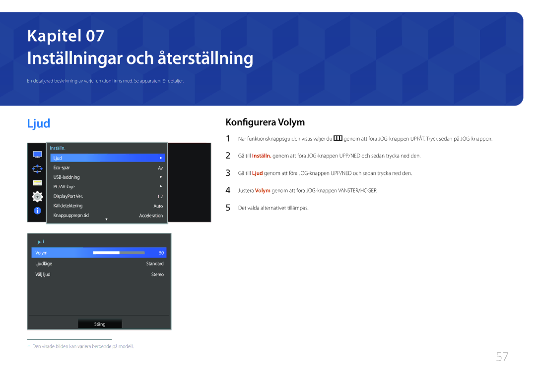 Samsung LS34E790CNS/EN manual Inställningar och återställning, Ljud, Konfigurera Volym 