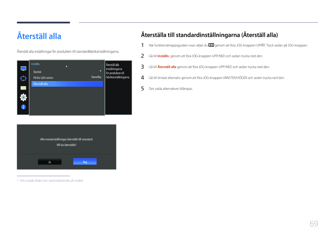 Samsung LS34E790CNS/EN manual Återställa till standardinställningarna Återställ alla 